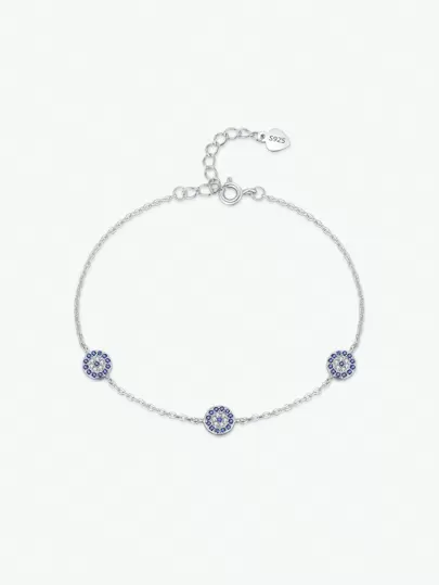 MODIAN S925銀藍色的眼睛裝飾時尚手環適合女士,生日/母親節禮品,高端首飾類