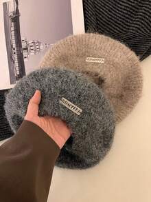 1pc Women's Mohair Beret Hat, New Arrival Winter Japanese Style Versatile Large Circumference Gray Knitted Artist Cap - Multicolor - View 1