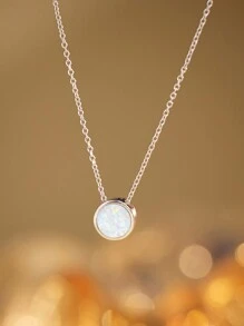 1pc 925 Silver Minimalist Geometric Shape (Square/Round/Heart/Teardrop) Australian Opal Pendant Necklace