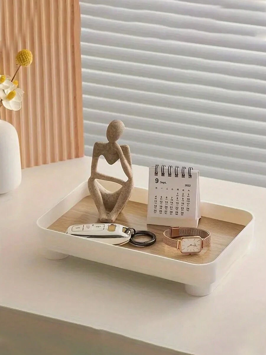 1 件木質收納托盤,北歐風格豪華收納托盤,適用於護膚和香薰,入口桌面鑰匙扣,長方形儲物盒,浴室臥室客廳宿舍配件,家居整理和儲物用品,家居裝飾 - 彩色 - 查看 1