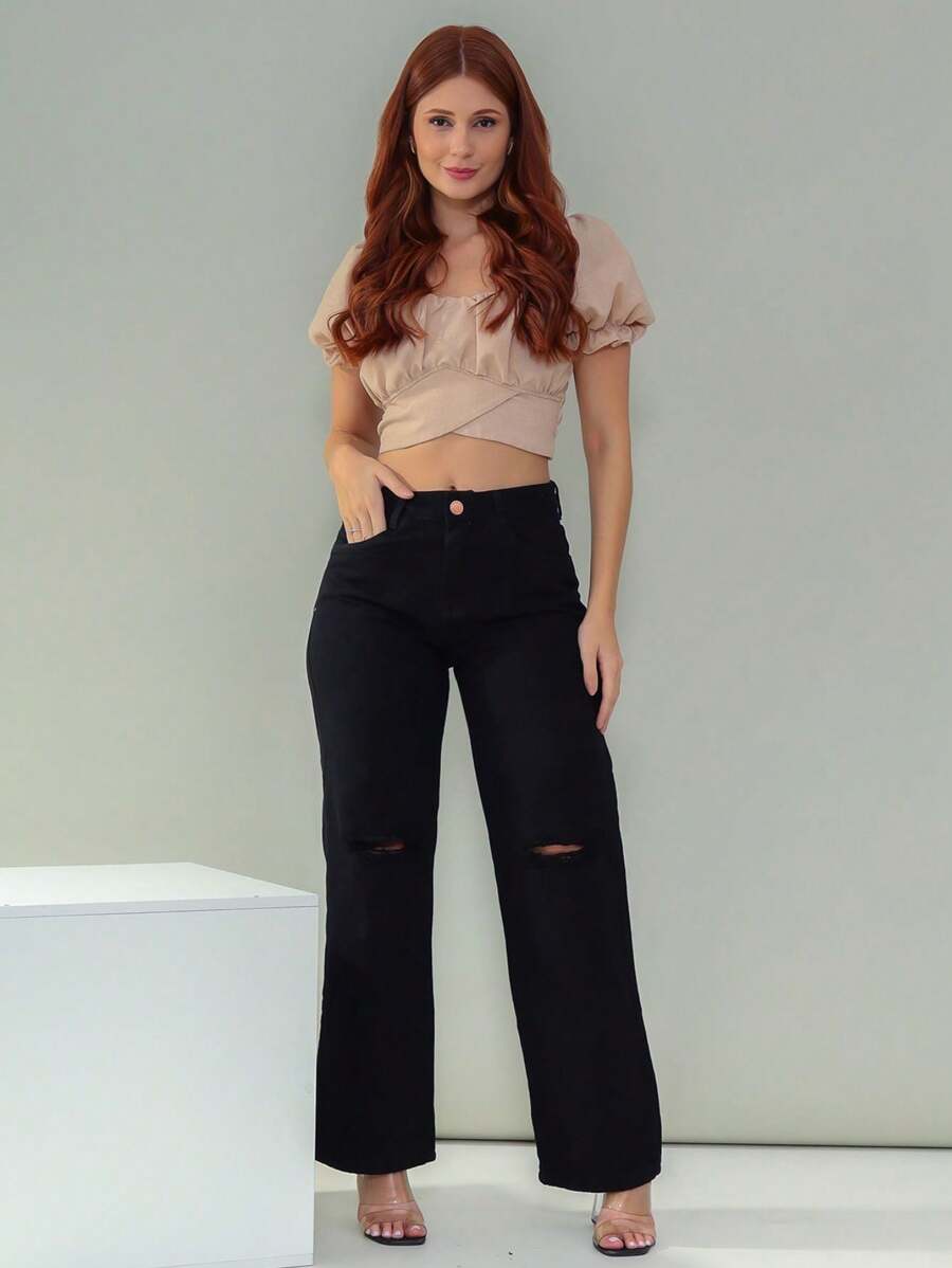 Women Jeans - 黑色 - 查看 1