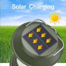 太阳能充电露营灯，带挂钩的便携式露营灯，晚餐氛围灯，旋转按钮可切换昏暗明亮模式，户外花园照明，适用于小路、庭院、露台 - 軍綠色 - 查看 4