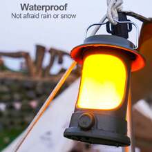 太阳能充电露营灯，带挂钩的便携式露营灯，晚餐氛围灯，旋转按钮可切换昏暗明亮模式，户外花园照明，适用于小路、庭院、露台 - 軍綠色 - 查看 5