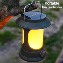 太阳能充电露营灯，带挂钩的便携式露营灯，晚餐氛围灯，旋转按钮可切换昏暗明亮模式，户外花园照明，适用于小路、庭院、露台 - 軍綠色 - 查看 6