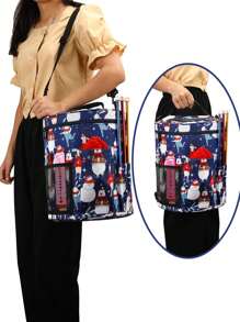 1入組印花圖案別致多種選擇的紗織物儲物袋圓形袋，聚酯纖維製成的裝備儲存袋，適用於家庭日常收納，聖誕和復活節儲物空袋 - 彩色 - 查看 5