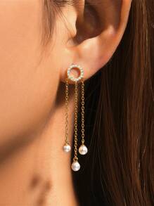 1對女士耳環流蘇珍珠925純銀浪漫吊墜耳環18k鍍金,適合作為節日禮物和派對的精美珠寶 - 金色 - 查看 12