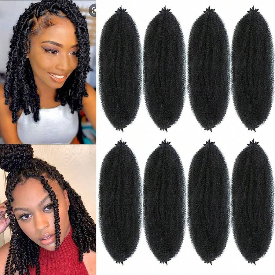 Springy Afro Twist Hair 8入組marley Twist Braiding Hair,預膨脹春卷捲曲髮,適用於faux Locs - 黑色 - 查看 1