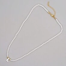 1PC Faux Pearls Stack Jewelry Handcrafted Elegant Fashion A-Z Shell Letters Boho 2024 New Beaded Necklaces For Women - Multicolor - View 15