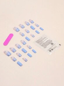 Elevate Your Style With 24pcs Long Square Butterfly Pattern Full Cover Fake Nail Set Press On Nails Nail Supplies - Multicolor - View 5
