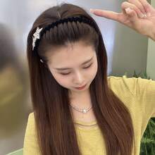 1pc Non-Slip Velour Headband Decorated With Rhinestone Star Shape For Women'S Facial Cleansing And Hair Styling - White - View 2