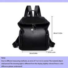 1pc Ladies' Large Capacity Fashionable Travel & Commute Multipurpose Backpack Made Of Top-Grain Cowhide Leather, Lightweight, Waterproof, Casual - Black - View 4