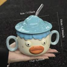 1pc Cute Clown Face Ceramic Mug With Lid, Funny Gift For Best Friends, Girls, Packaged In Gift Box - Pink - View 6