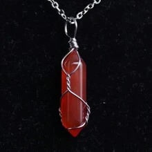 1個六角形人造水晶吊墜手工藝,天然石頭包絲玫瑰石英尖六角柱吊墜項鍊,女性用於製作療癒能量首飾和項鍊製作的掉貨 - 繞線吊墜項鍊 - 查看 30