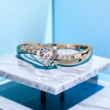 時尚簡約的求婚情侶訂婚戒指,求婚禮物戒指,1個入組 - 愛心戒指 - 查看 1