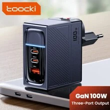 Toocki USB Charger 100W GaN Charger Compatible With Macbook Tablet Fast Charging Compatible With Samsung S22 USB Type C PD Charge Compatible With IPhone 14 13 12 - Grey - View 1
