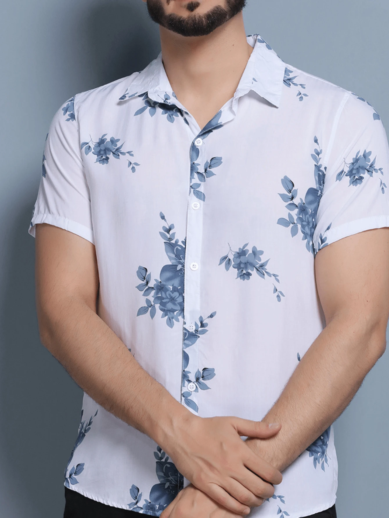 Men Shirts - สีน้ำเงินและสีขาว - ดู 1