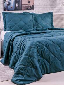 Colcha Roupa De Cama King Size Cobre Leito Bordado Unique 3 Peças Cama Posta Cobreleito Bordada - Azul - Visão 1