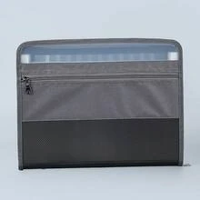 1pc Double Zipper Cloth Art Splicing Accordion File Folder, 13 Grids Multifunctional Classification File Holder - Black Gray - View 1
