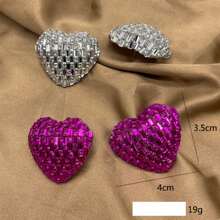 情人節心形耳環,全鑲鑽,誇張簡約時尚,適合大眾,品質華麗且流行,女性彩虹色鑽心形耳環,華麗晚禮服配飾,新款耳環。 - 玫紅色 - 查看 3