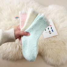 兒童厚款保暖珊瑚絨睡眠襪,有防滑底,中筒高,適用於冬季男女童和寶寶 - 黃色 - 查看 3