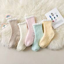 兒童厚款保暖珊瑚絨睡眠襪,有防滑底,中筒高,適用於冬季男女童和寶寶 - 黃色 - 查看 11