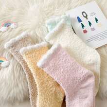 兒童厚款保暖珊瑚絨睡眠襪,有防滑底,中筒高,適用於冬季男女童和寶寶 - 黃色 - 查看 8