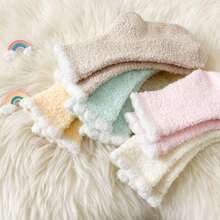 兒童厚款保暖珊瑚絨睡眠襪,有防滑底,中筒高,適用於冬季男女童和寶寶 - 黃色 - 查看 5