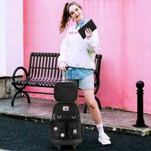 Rolling Backpack For Girls, 21 Inch Water Resistant Roller Backpacks With Wheels, Wheeled Bookbag For Elementary Teens Women - Black - màu đen - Xem 7