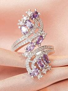 1入組奢華誇張紫晶和方晶鋯石約定/承諾/永恆戒指適用於新娘銅 - 白色 - 查看 4