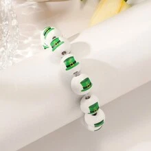 1個德國啤酒節風格簡約時尚帽印刷白木珠彈性手鍊 - 彩色 - 查看 3