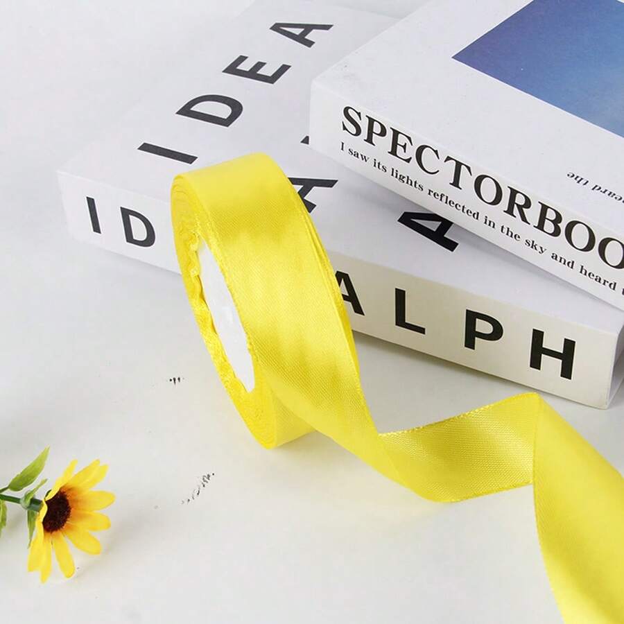 2.5cm Colorful Ribbon For Handmade Diy Rose Flowers, Gift Box Wrapping, Festival Decoration, Satin Ribbon - Lemon Yellow - View 1