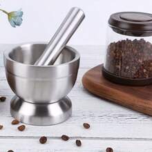 1 Set, Stainless Steel Garlic Mortar And Pestle Set - Manual Garlic Masher For Herbs And Spices - Kitchen Gadget For Crushing Chili, Peppers, And More - Perfect For Homemade Sauces And Dips