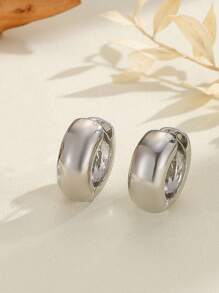 1對女性時尚閃亮銀鍍夸張c型耳環 - 銀色圓圈 - 查看 1