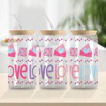 1 件情人节设计 UV DTF 杯套，适用于 16 盎司玻璃杯，UV DTF 杯套，适用于玻璃杯，杯子包装，杯子玻璃贴纸，杯贴花 UV 转印贴纸，适用于杯子防水贴纸盒 - 粉色 - 查看 3