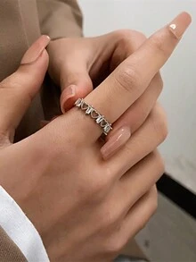 rakol 1pc Open Cube Design Ring With Cubic Zirconia Decoration - Silver - View 2