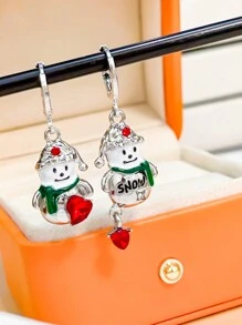 1pair Asymmetrical Zinc Alloy Rhinestone Decor Dangle Earrings With Colored Snowman & Santa Clause Shaped Pendants For Women'S Christmas Jewellery - Multicolor - View 4