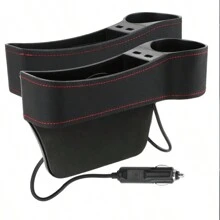 1個車用收納盒,汽車座位間隙整理盒懸掛收納盒,雙usb充電器多功能水杯架收納盒 - 黑色 - 查看 1