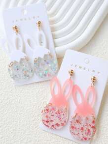 1 par de pendientes de Pascua con forma de conejo y huevo de acrílico, con diseño de oreja de conejo transparente y brillante, joyería divertida y personalizada, accesorio de regalo para fiestas - conejo - Ver 1