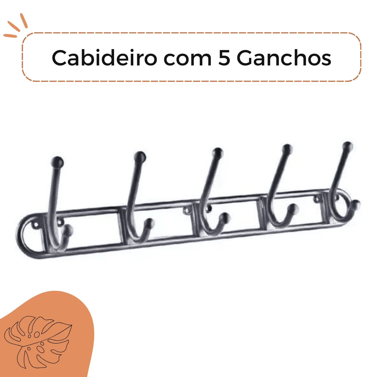 Cabideiro de Parede preto  com 5 ganchos, cabide para toalha, roupas, multiuso, gamcho de parede. - Preto - Visão 1