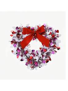 3入組情人節心形和蝴蝶結裝飾牆掛花環,適用於背景場景設置 - 紅色 - 查看 4