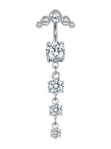 Acefun 1Pc/Set 14G 10mm Dangle Belly Button Rings Navel Rings Stainless Steel Dangling CZ Belly Rings For Women Star Moon Heart Butterfly Belly Button Piercing Jewelry Silver - Silver - View 12