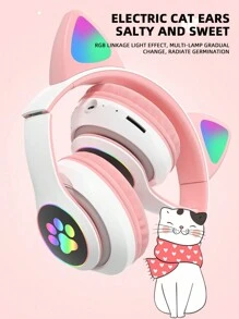 RGB 灯效猫耳无线耳机，耐用、色彩绚丽、高分辨率立体声音乐耳机，智能手机耳机，绝佳礼品之选 - 白色 - 查看 3