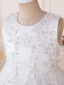 女孩白色蕾丝公主裙、舞会礼服、婚礼晚礼服、选美晚礼服、毕业礼服、圣诞节 - 白色 - 查看 9