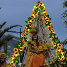 8種模式遠程控制30led仙女8.2ft向日葵藤串燈,人造常春藤藤蔓太陽能花之花環,適用於室內、室外、婚禮、牆壁、生日派對 - 黃色 - 查看 4