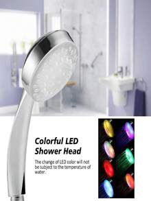 1pc 7 Colors 5-Led Light Shower Head, Romantic Automatic Light, Handheld Water-Saving Rainfall Shower Head, Suitable For Bathroom - Silver - View 4