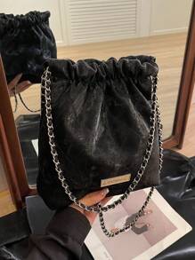 女士时尚单肩大容量链条包 - 黑色 - 查看 6