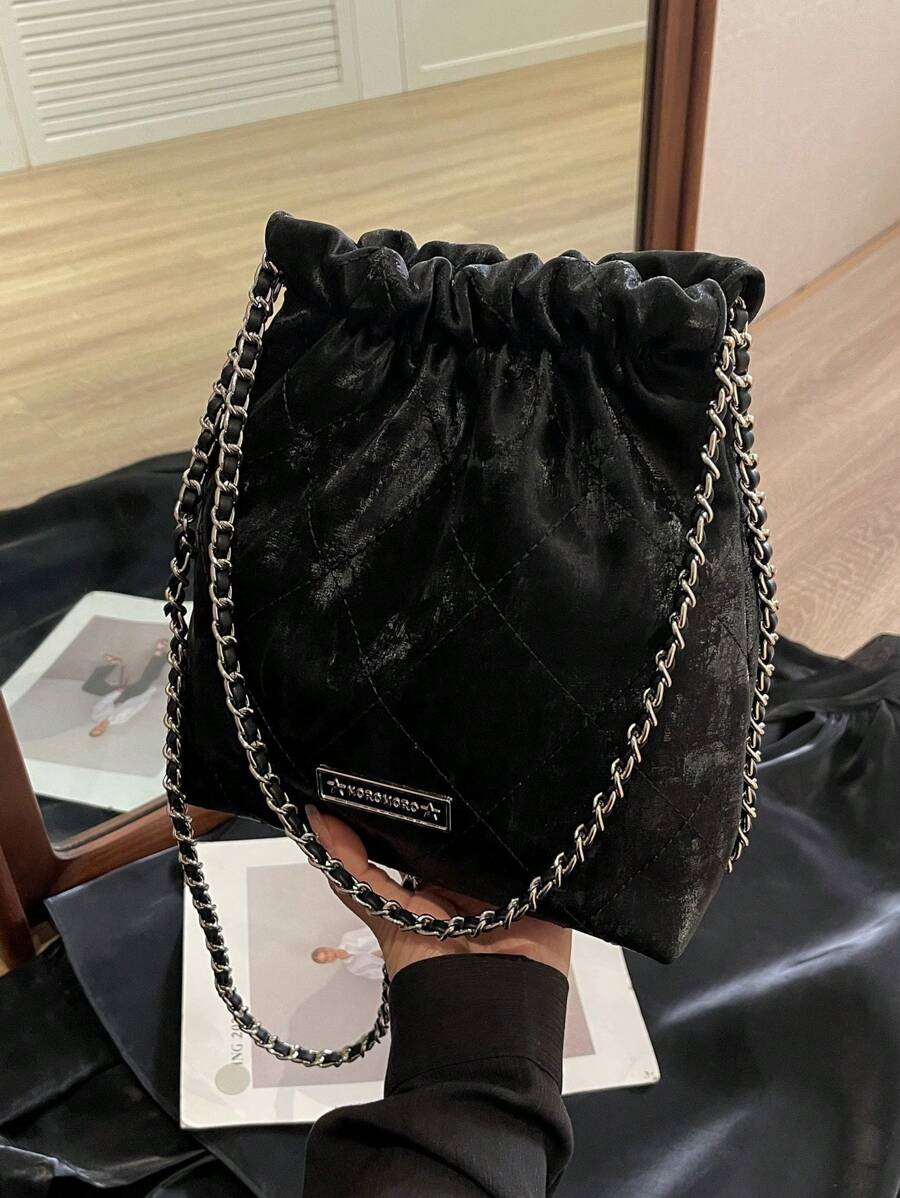 女士时尚单肩大容量链条包 - 黑色 - 查看 1