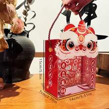 5pcs New Year Gift Box, Chinese Lion And Dragon Theme Transparent Portable Package For Chinese Spring Festival - Multicolor - View 3