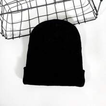 1頂女式加厚加絨針織帽,印有加州字母刺繡,秋冬野外運動款式,韓式保暖時尚 - 黑色 - 查看 2