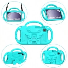 EVA Case With Shoulder Strap, Shockproof Handle Stand And Cartoon Pattern Compatible With IPad 5th/6th/7th/8th/9th/Air4 Generation [9.7inch/10.2inch/10.9inch] &IPad Mini 6th 8.3 Inch And Mini 1st/2nd/3rd/4th/5th Gen 7.9 Inch& Samsung Tablet Galaxy A9/A7 LITE/A9+ 2023/2021 & Fire HD 8 10/12 Gen 8"2020&2022 & Fire HD 10 2023/2021 13/11 Generation/ Fire 7 2022 - Turquoise - View 4